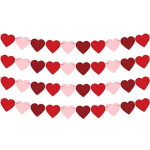 felt, heart valentines garland for valentines day decor – pack of 40, no diy | red, rose, light pink heart garland, heart garland decorations | heart banner garland, romantic valentines day decoration