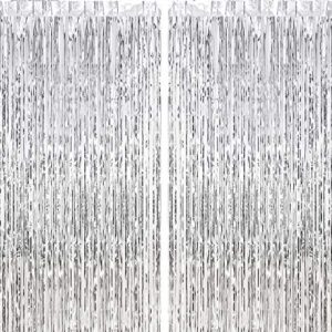 chrorine 2pcs 3ft x 8.3ft silver tinsel foil fringe curtains streamers backdrop for birthday graduation engagement bridal shower bachelorette baby shower holiday party decorations