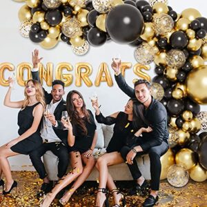 RUBFAC Black and Gold Balloons Garland Arch Kit with Black Gold Confetti Balloons for Graduation Birthday Party Decorations