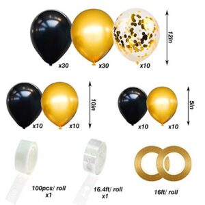 RUBFAC Black and Gold Balloons Garland Arch Kit with Black Gold Confetti Balloons for Graduation Birthday Party Decorations