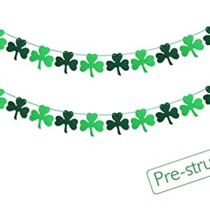 St Patricks Day Decorations, St. Patricks Day Banner Decor - NO DIY - Felt Shamrock Garland for Irish Party Supplies (12 Dark Green & 12 Light Green Shamrocks)