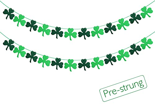 St Patricks Day Decorations, St. Patricks Day Banner Decor - NO DIY - Felt Shamrock Garland for Irish Party Supplies (12 Dark Green & 12 Light Green Shamrocks)