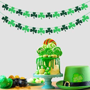 St Patricks Day Decorations, St. Patricks Day Banner Decor - NO DIY - Felt Shamrock Garland for Irish Party Supplies (12 Dark Green & 12 Light Green Shamrocks)