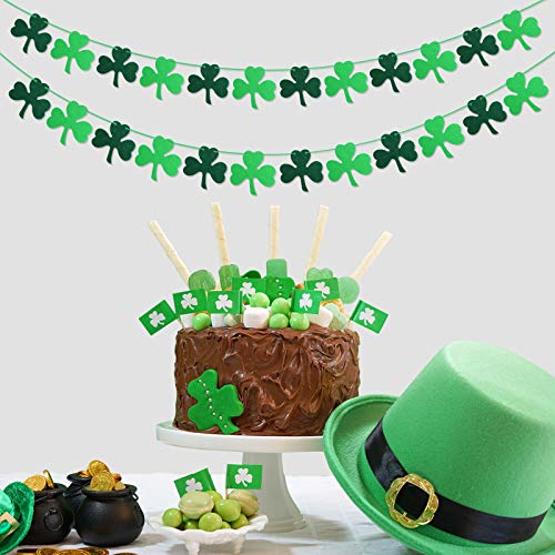 St Patricks Day Decorations, St. Patricks Day Banner Decor - NO DIY - Felt Shamrock Garland for Irish Party Supplies (12 Dark Green & 12 Light Green Shamrocks)