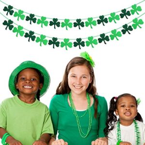 St Patricks Day Decorations, St. Patricks Day Banner Decor - NO DIY - Felt Shamrock Garland for Irish Party Supplies (12 Dark Green & 12 Light Green Shamrocks)