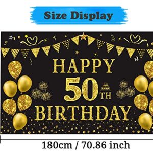 Trgowaul 50th Birthday Backdrop Gold and Black 5.9 X 3.6 Fts Happy Birthday Party Decorations Banner for Women Men Photography Supplies Background Happy Birthday Decoration