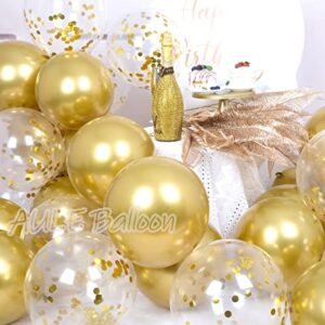 AULE Party Balloons Pack of 42 - Metallic Gold Balloons & Gold Confetti Balloons and 64ft Ribbons - 12 Inch Balloons Decorations Set