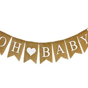 Shimmer Anna Shine Oh Baby Burlap Banner for Baby Shower Decorations and Gender Reveal Party