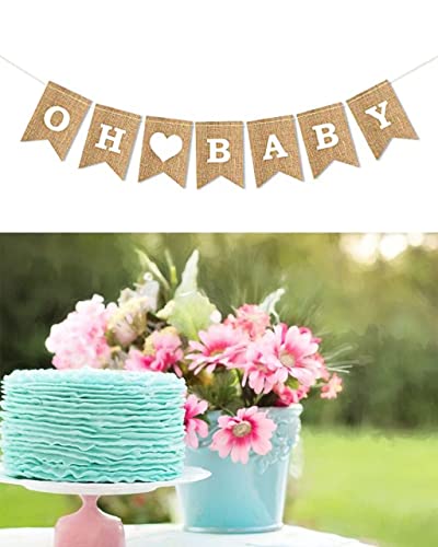 Shimmer Anna Shine Oh Baby Burlap Banner for Baby Shower Decorations and Gender Reveal Party