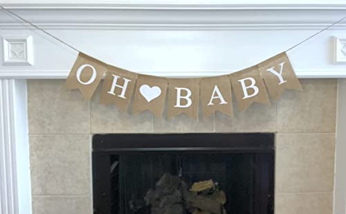 Shimmer Anna Shine Oh Baby Burlap Banner for Baby Shower Decorations and Gender Reveal Party