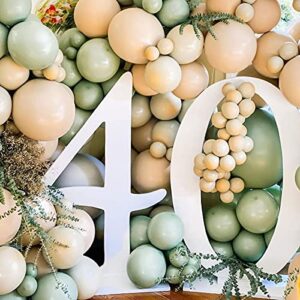 64 PCS Artificial Eucalyptus Leaves Stems Sage Green Blush Balloons, 12 Inch Sage Green Blush Nude Balloons with Artificial Eucalyptus for Baby Bridal Shower Birthday Safari Party Decoration