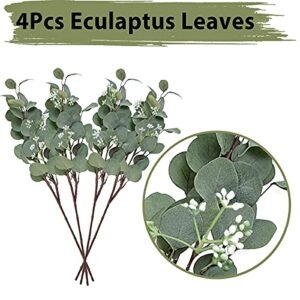 64 PCS Artificial Eucalyptus Leaves Stems Sage Green Blush Balloons, 12 Inch Sage Green Blush Nude Balloons with Artificial Eucalyptus for Baby Bridal Shower Birthday Safari Party Decoration