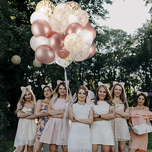 60 Pack Rose Gold Balloons + White Balloons + Confetti Balloons w/Ribbon | Rosegold Balloons for Parties | Bridal & Baby Shower Balloon Decorations | Latex Party Balloons | Graduation and Engagement