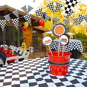 Piokio 100ft Black and White Checkered Flag Banner Racing Birthday Decorations, for Nascar Race Party Supplies