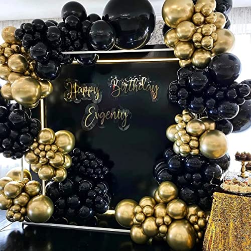 Black And Gold Balloon Garland Arch Kit, Total 142 Pcs 18" 12" 10" 5" Latex Balloon Set for Shower Birthday Wedding Bachelorette Party Decorations Supplies