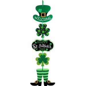 st. patrick’s day door sign st. patrick’s day themed hanging welcome sign irish hanging door decor with shamrock leprechaun high hat and feet wall sign ornament for st. patrick’s day decoration