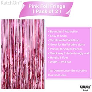 KatchOn, Pink Backdrop for Pink Party Decorations - XtraLarge 6.4x8 Feet, Pack of 2 | Pink Foil Fringe Curtain | Metallic Pink Fringe Backdrop, Pink Streamers Party Decorations | Pink Tinsel Backdrop