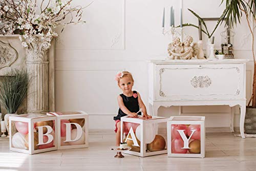 Transparent Balloon Boxes With 27 Letters - Baby Shower Decorations For Baby Boy Or Girl - 1st Birthday, Bridal Shower, Gender Reveal Party Decoration Balloon Box - Reusable Favors In Giftbox