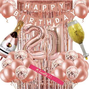 21st birthday decorations for women, rose gold 21 birthday party decoration for her, 21st happy birthday banner kits rosegold balloons decoration for girls women 21st birthday party supplies