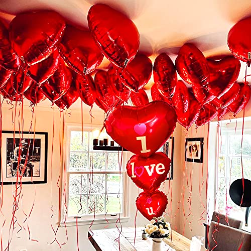 Katchon, XtraLarge 12+1 Red Heart Balloons - Pack of 13 Set | Big 36 Inch I Love You Balloons for Romantic Decorations Night | Happy Anniversary Proposal Balloons | Happy Birthday My Love Balloon