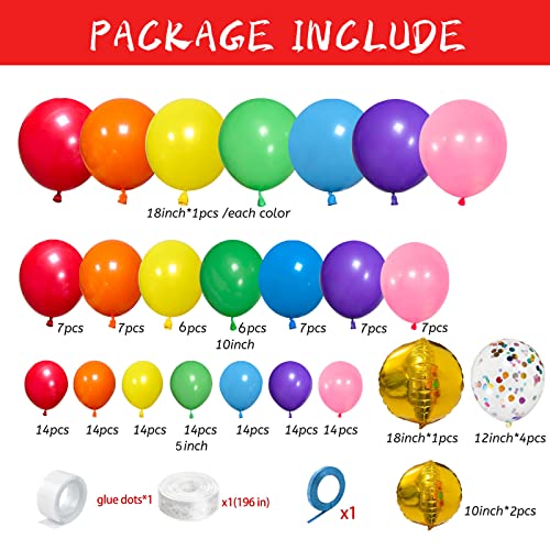 162 Pcs Rainbow Garland Balloon Kit mixed size 18 12 5 Inch Rainbow arch balloon kit for Birthday Baby Shower Wedding.