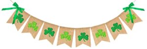 st patrick’s day decorations glitter shamrock burlap banner,for mantel fireplace spring holiday wall decorations home indoor outdoor party green decor,irish lucky day home outdoor hanging decor