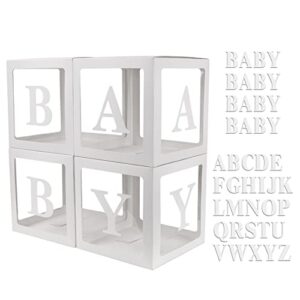 joyypop baby boxes with 42pcs letters(a-z+baby) for baby shower, transparent balloon boxes blocks for gender reveal, bridal shower, birthday party decorations (white)
