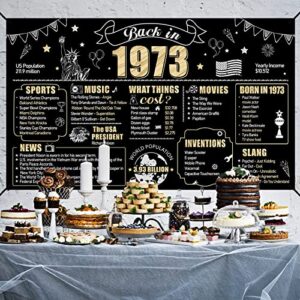 Large 50th Birthday Banner Backdrop Decorations for Men Women, Black Gold Back in 1973 50 Birthday Sign Party Supplies, Happy 50 Year Old Bday Background Decor for Outdoor Indoor