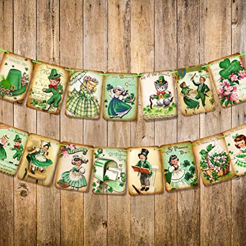 St. Patrick 's Day Decorations -Vintage St. Patricks Day Banner,Shamrock Clover St. Patrick 's Day Garland Irish Party Supplies, 15pcs Lucky Shamrock St. Patrick 's Day Sign for Holiday Home Decor