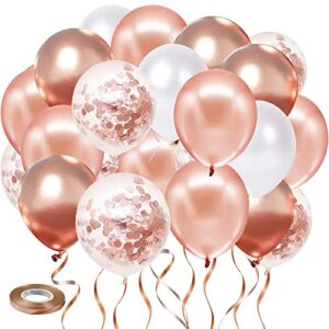 rose gold confetti balloons, 50 pack rose gold white balloons and rose gold metallic balloons for birthday wedding engagement bachelor bridal shower party decorations