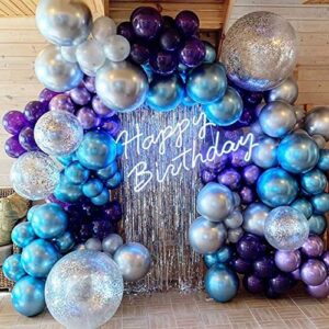 metallic blue balloons sliver confetti balloons purple balloons 132pcs-metallic balloon garland arch kit for baby shower,christmas,birthday,wedding,engagement,graduation,picnic and party decorations.