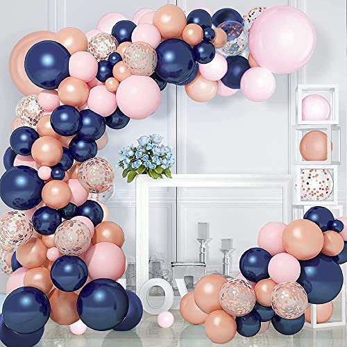 Kederwa 115pcs Navy Blue and Pink Rose Gold Gender Reveal Decorations with Rose Gold Navy Pink Balloons Garland for Baby Shower Gender Reveal Balloons Wedding Deorations