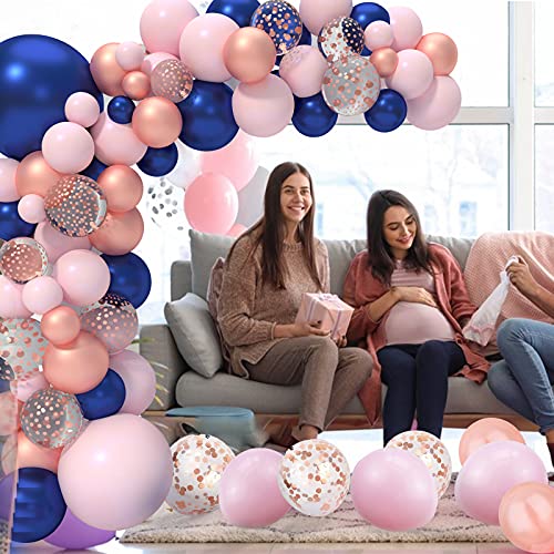 Kederwa 115pcs Navy Blue and Pink Rose Gold Gender Reveal Decorations with Rose Gold Navy Pink Balloons Garland for Baby Shower Gender Reveal Balloons Wedding Deorations