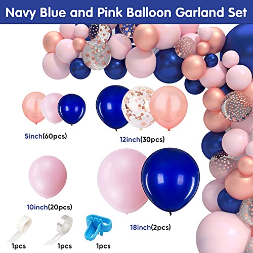 Kederwa 115pcs Navy Blue and Pink Rose Gold Gender Reveal Decorations with Rose Gold Navy Pink Balloons Garland for Baby Shower Gender Reveal Balloons Wedding Deorations