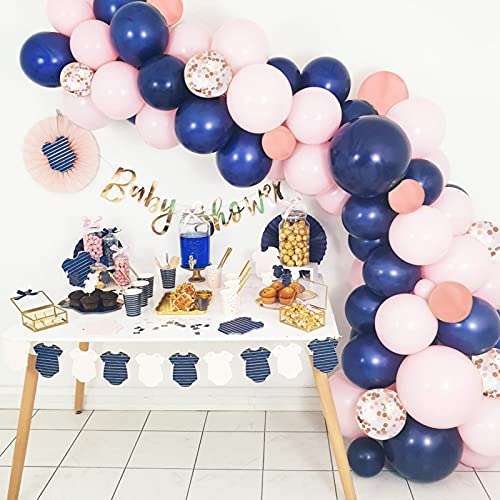 Kederwa 115pcs Navy Blue and Pink Rose Gold Gender Reveal Decorations with Rose Gold Navy Pink Balloons Garland for Baby Shower Gender Reveal Balloons Wedding Deorations