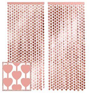xo, fetti valentine’s day heart foil curtain, bachelorette party decorations – set of 2 | rose gold bridal shower birthday gift backdrop, bridesmaid favors, 21st, vday