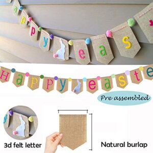 Happy Easter Burlap Banner Decorations, Happy Easter Garland, Easter Decor, Easter Bunting, Easter Bunny Sign, Farmhouse Banner, Easter Decorations For Mantle,Easter Bunny Banner Gift for Kids …