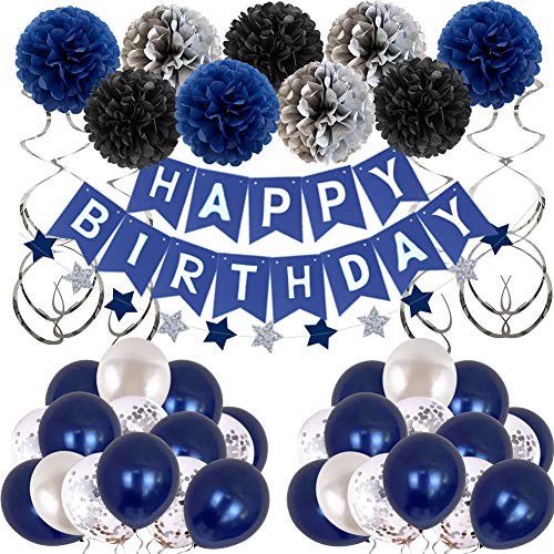 Birthday Decorations Men Blue Birthday Party Decorations for Men Women Boys Grils, Happy Birthday Balloons for Party Decor Suit For 16th 20th 25th 30th 35th 40th 50th 60th 70th (Blue)