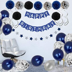 Birthday Decorations Men Blue Birthday Party Decorations for Men Women Boys Grils, Happy Birthday Balloons for Party Decor Suit For 16th 20th 25th 30th 35th 40th 50th 60th 70th (Blue)