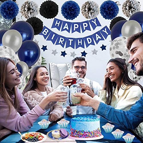 Birthday Decorations Men Blue Birthday Party Decorations for Men Women Boys Grils, Happy Birthday Balloons for Party Decor Suit For 16th 20th 25th 30th 35th 40th 50th 60th 70th (Blue)