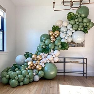 Sage Green Balloon Garland Arch Kit - 154pcs Avocado Green Balloon with Blush Balloons Gold Balloons and Macaron Gray Balloons for St Patricks Day Decorations Birthday Party Baby Shower