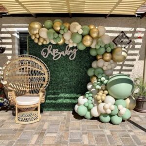 Sage Green Balloon Garland Arch Kit - 154pcs Avocado Green Balloon with Blush Balloons Gold Balloons and Macaron Gray Balloons for St Patricks Day Decorations Birthday Party Baby Shower