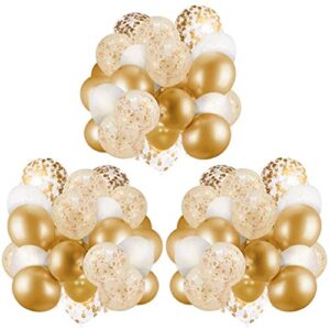 60 pack gold balloons + gold confetti balloons w/ribbon | balloons gold | gold balloon | gold latex balloons | golden balloons | white and gold balloons 12 inch | clear balloons with gold confetti |