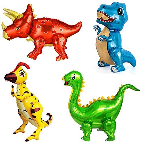 4Pack Giant Self Standing Dinosaur Foil Balloons for Dinosaur Birthday Party Supplies Decorations