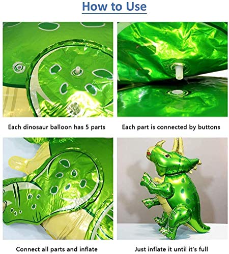 4Pack Giant Self Standing Dinosaur Foil Balloons for Dinosaur Birthday Party Supplies Decorations