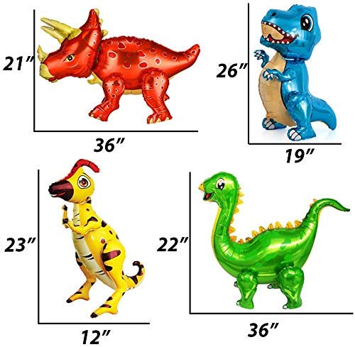 4Pack Giant Self Standing Dinosaur Foil Balloons for Dinosaur Birthday Party Supplies Decorations