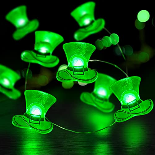 Tmacker St Patricks Day Decorations 3D13Ft 50LED Green Leprechaun Top Hat String Light, St Patricks Day Decor Irish Party for Home Indoor/Outdoor Wedding Anniversary Holiday Green Decor