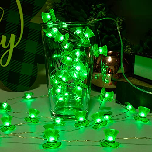 Tmacker St Patricks Day Decorations 3D13Ft 50LED Green Leprechaun Top Hat String Light, St Patricks Day Decor Irish Party for Home Indoor/Outdoor Wedding Anniversary Holiday Green Decor