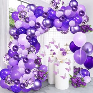 purple shades balloons garland arch kit-128pcs 5” 12” dark pastel light metallic confetti purple balloons arch set for purple wedding birthday baby shower graduation party decorations
