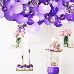 Purple Shades Balloons Garland Arch Kit-128Pcs 5” 12” Dark Pastel Light Metallic Confetti Purple Balloons Arch Set for Purple Wedding Birthday Baby Shower Graduation Party Decorations